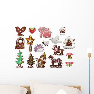 Christmas Gingerbread Cookies Wall Decal Sticker Set shown on a wall