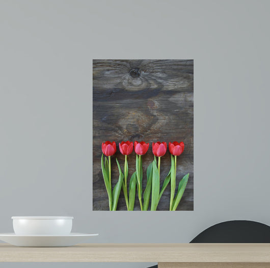 tidy tulips on a old wood background Wall Mural