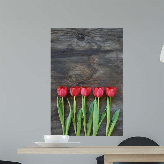 tidy tulips on a old wood background Wall Mural