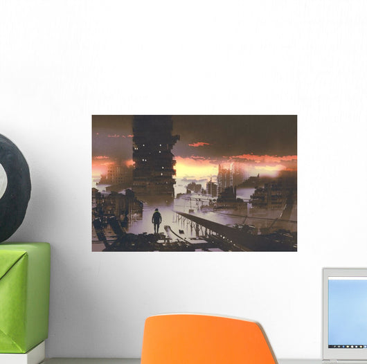 Man Standing Abandoned City Wall Decal