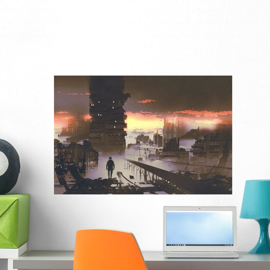 Man Standing Abandoned City Wall Decal