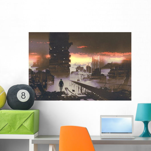 Man Standing Abandoned City Wall Decal