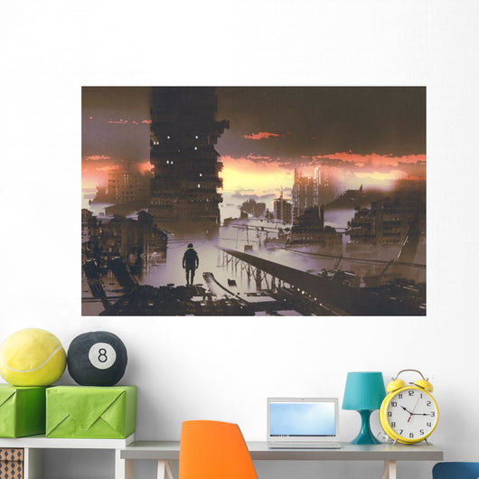 Man Standing Abandoned City Wall Decal