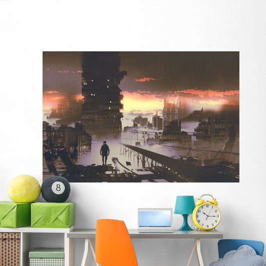 Man Standing Abandoned City Wall Decal