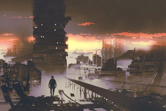 Man Standing Abandoned City Wall Decal