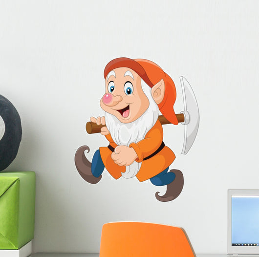 Orange Cartoon Dwarf Miner Wall Decal