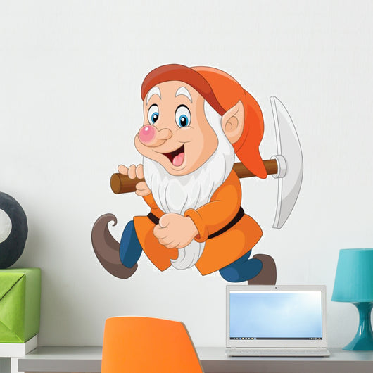 Orange Cartoon Dwarf Miner Wall Decal