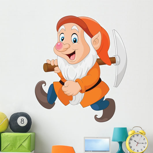 Orange Cartoon Dwarf Miner Wall Decal