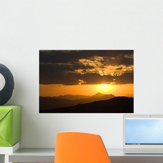 Hot Sunset Silhouettes Hills Wall Decal