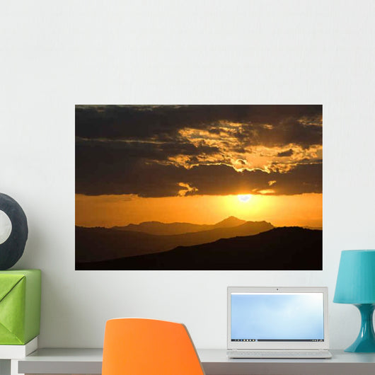 Hot Sunset Silhouettes Hills Wall Decal