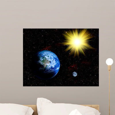 Space Landscape Wall Mural shown on a wall