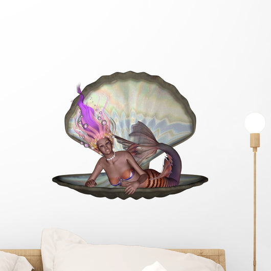 Open Clam Shell Mermaid Wall Decal