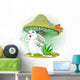 Cute Rabbit Wearing Rain Gear Under Mushroom Wall Decal