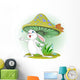 Cute Rabbit Wearing Rain Gear Under Mushroom Wall Decal