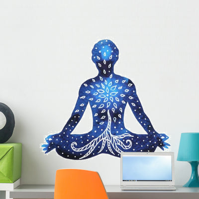 Watercolor Lotus Pose Yoga Wall Decal shown on a wall
