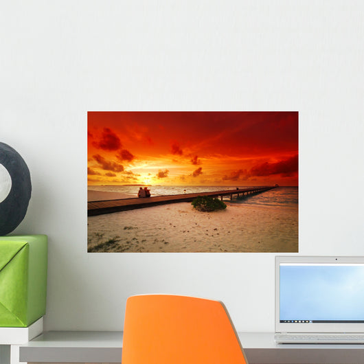 Romantic couple and sunset Wall Mural