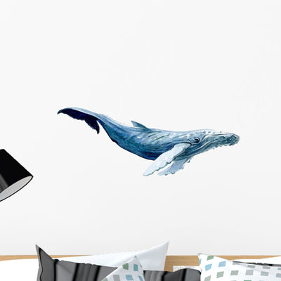 Watercolor Whale Wall Decal shown on a wall