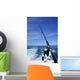 Fishing rod and reel on boat, fishing in blue ocean Wall Mural