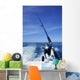 Fishing rod and reel on boat, fishing in blue ocean Wall Mural