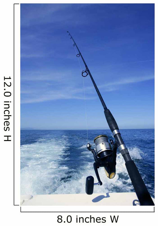 Fishing rod and reel on boat, fishing in blue ocean Wall Mural