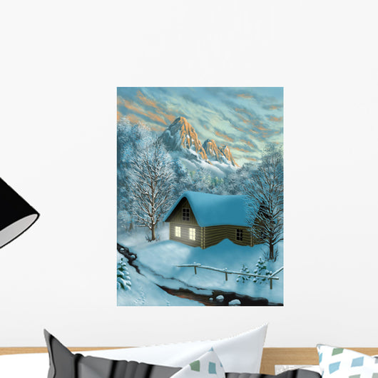 Winter Mountains and Chalet Wall Mural