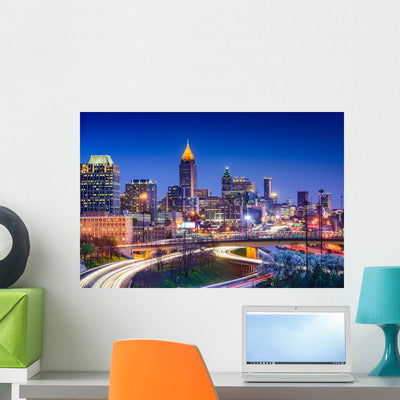 Atlanta Georgia Skyline Wall Decal shown on a wall