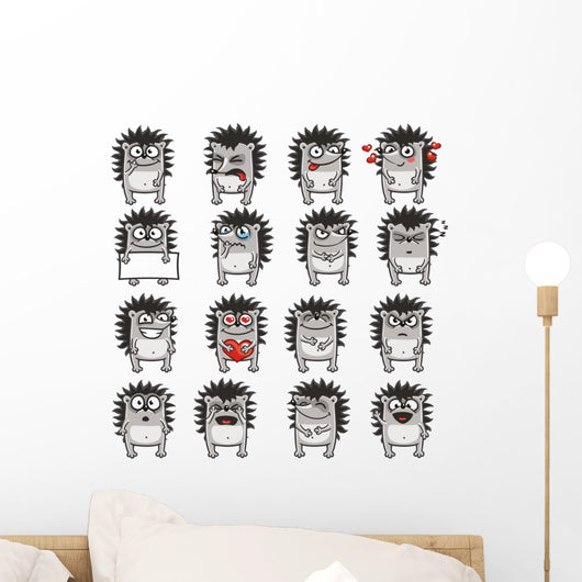 Funny Hedgehogs Wall Decal Sticker Set