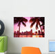 Miami Florida Pink Skyline and Palm Trees Wall Decal