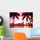 Miami Florida Pink Skyline and Palm Trees Wall Decal