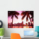 Miami Florida Pink Skyline and Palm Trees Wall Decal