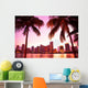Miami Florida Pink Skyline and Palm Trees Wall Decal