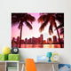 Miami Florida Pink Skyline and Palm Trees Wall Decal