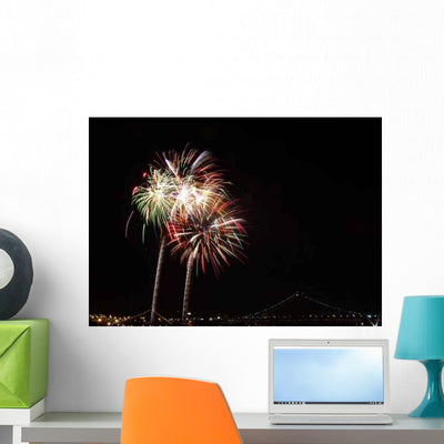 Fireworks over Bridge Wall Decal shown on a wall