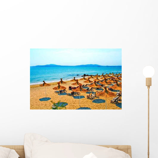 Straw Umbrellas Peaceful Beach Wall Decal