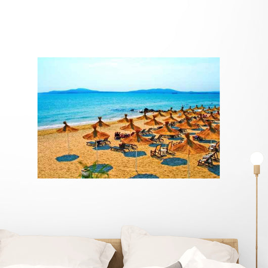 Straw Umbrellas Peaceful Beach Wall Decal