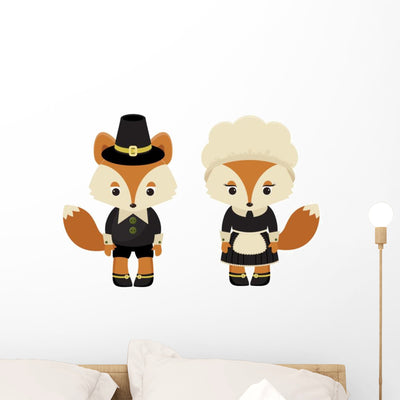 Two Pilgrim Foxes Wall Decal Sticker Set shown on a wall