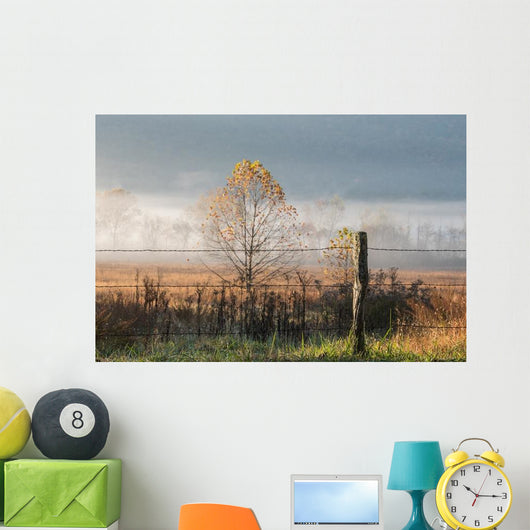 Old Wire Fence Foggy Wall Decal