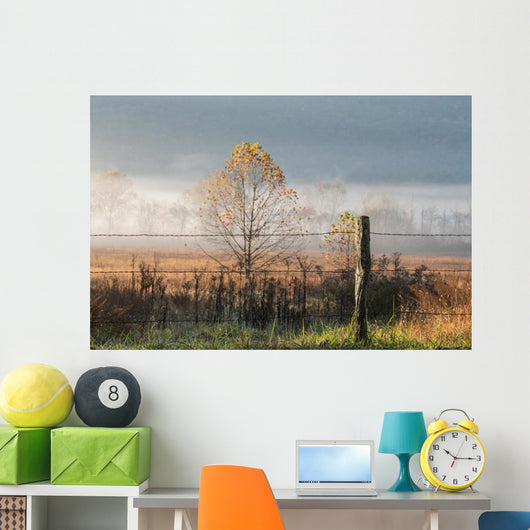 Old Wire Fence Foggy Wall Decal