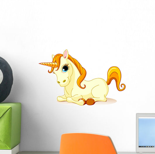 Vector Illustration of Sitting Cute Golden Unicorn Wall Decal