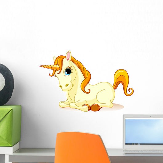 Vector Illustration of Sitting Cute Golden Unicorn Wall Decal