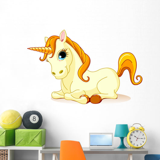Vector Illustration of Sitting Cute Golden Unicorn Wall Decal
