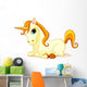 Vector Illustration of Sitting Cute Golden Unicorn Wall Decal