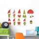 Cartoon Elves Garden Gnomes Wall Decal Sticker Set