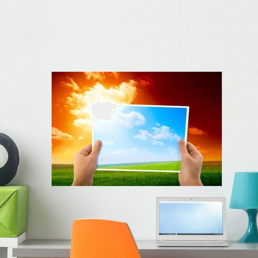 Photo Green Field Hands Wall Decal Design 3