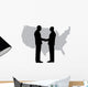 A silhouette of men handshaking with map of USA Wall Decal