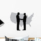 A silhouette of men handshaking with map of USA Wall Decal