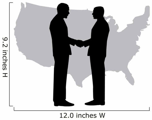 A silhouette of men handshaking with map of USA Wall Decal