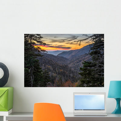 Great Smokey Mountains Scenic Wall Decal shown on a wall