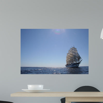Sailing Ship Wall Mural shown on a wall