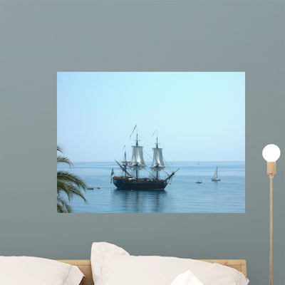 Pirate Ship Wall Mural shown on a wall